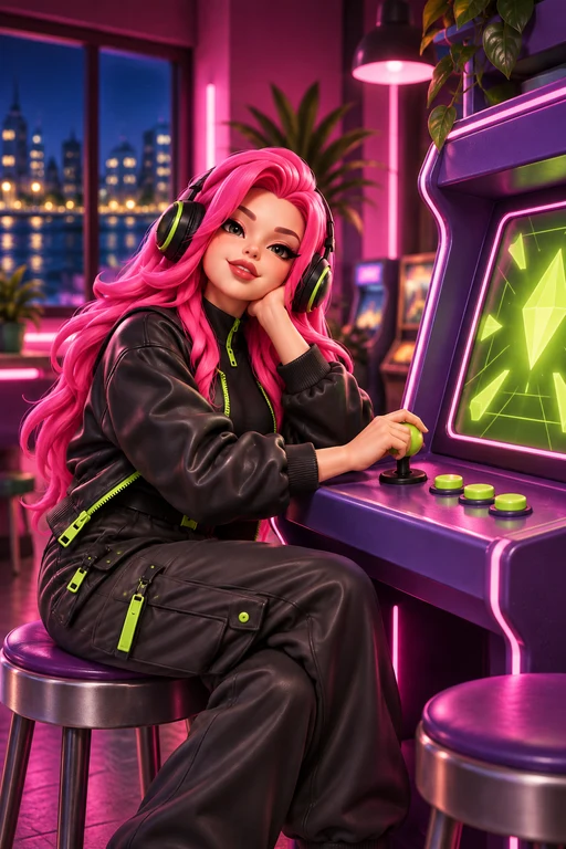 REAPER playing at a violet arcade cabinet
